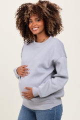 Heather Grey Basic Fleece Crewneck Maternity Sweatshirt