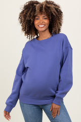 Periwinkle Basic Fleece Crewneck Maternity Sweatshirt