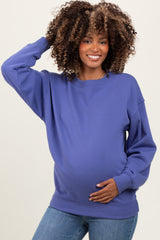 Periwinkle Basic Fleece Crewneck Maternity Sweatshirt