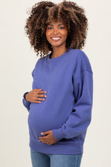 Periwinkle Basic Fleece Crewneck Maternity Sweatshirt