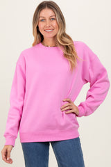 Pink Basic Fleece Crewneck Maternity Sweatshirt