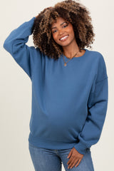 Denim Basic Fleece Crewneck Maternity Sweatshirt