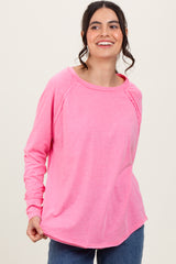 Fuchsia Heather Exposed Seam Long Sleeve Top