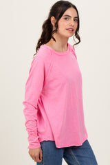 Fuchsia Heather Exposed Seam Long Sleeve Top