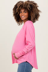 Fuchsia Heather Exposed Seam Long Sleeve Maternity Top