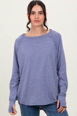 Light Navy Heather Exposed Seam Long Sleeve Top