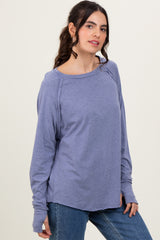 Light Navy Heather Exposed Seam Long Sleeve Top