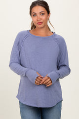 Light Navy Heather Exposed Seam Long Sleeve Maternity Top