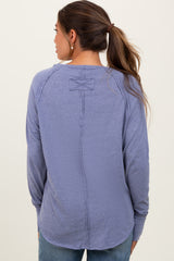 Light Navy Heather Exposed Seam Long Sleeve Maternity Top