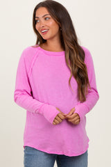 Pink Heather Exposed Seam Long Sleeve Maternity Top