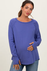 Periwinkle Exposed Seam Long Sleeve Maternity Top