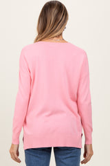 Peach Front Seam V-Neck Side Slit Sweater