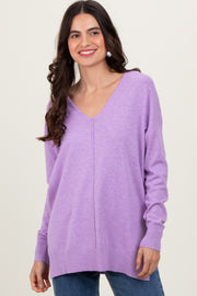 Lilac Front Seam V-Neck Side Slit Sweater