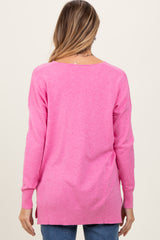 Pink Coral Front Seam V-Neck Side Slit Sweater