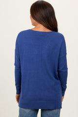 Light Navy Seam V-Neck Side Slit Maternity Sweater