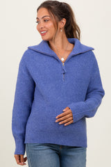 Periwinkle Half Zip Maternity Pullover Sweater