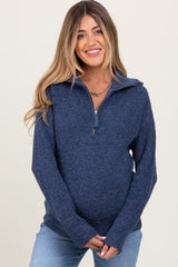 Navy Half Zip Maternity Pullover Sweater