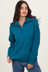 Deep Teal Half Zip Pullover Sweater