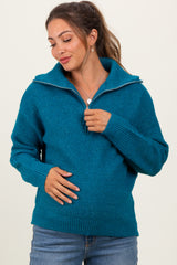 Deep Teal Half Zip Maternity Pullover Sweater