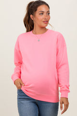 Pink Fleece Crew Neck Relaxed Fit Maternity Sweatshirt