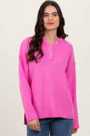 Pink Diamond Knit Button Detail Sweater