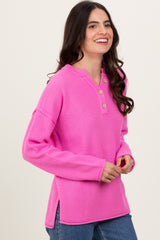 Pink Diamond Knit Button Detail Sweater