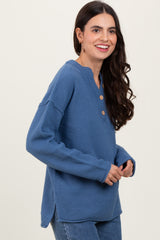 Denim Diamond Knit Button Detail Sweater