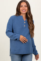 Denim Diamond Knit Button Detail Maternity Sweater