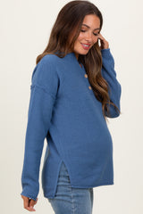 Denim Diamond Knit Button Detail Maternity Sweater