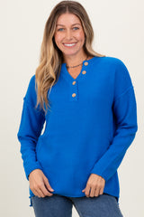 Blue Diamond Knit Button Detail Sweater