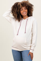 Cream Mauve Contrast Drawstring Maternity Hoodie