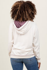 Cream Mauve Contrast Drawstring Maternity Hoodie