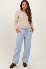 Light Blue Washed Chambray Drawstring Relaxed Fit Maternity Pants