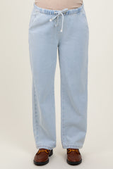 Light Blue Washed Chambray Drawstring Relaxed Fit Maternity Pants