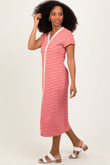 Red Striped Button Down Midi Dress