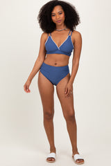 Blue Crochet Detail Double Strap Bikini Set