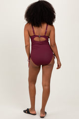 Plum Ribbed O-Ring Cutout Tie Side Swimsuit