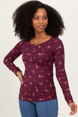 Plum Floral Henley Long Sleeve Top