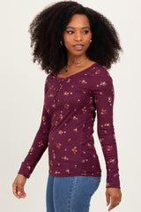 Plum Floral Henley Long Sleeve Top