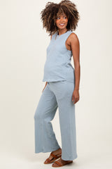 Light Blue Slub Knit Maternity Pants Set