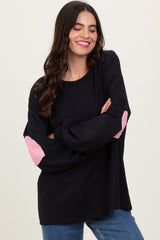 Black Solid Long Sleeve Heart Patch Maternity Top