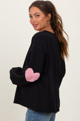 Black Solid Long Sleeve Heart Patch Maternity Top