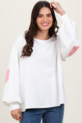 Ivory Solid Long Sleeve Heart Patch Top