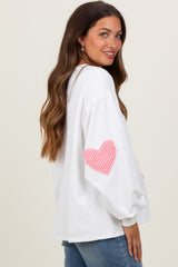 Ivory Solid Long Sleeve Heart Patch Maternity Top