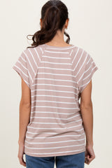 Mocha Stripe Ribbed Short Sleeve Tunic Top