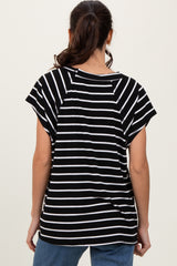 Black Stripe Ribbed Short Sleeve Tunic Top