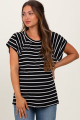 Black Stripe Ribbed Short Sleeve Maternity Tunic Top