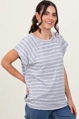 Heather Grey Stripe Ribbed Short Sleeve Tunic Top