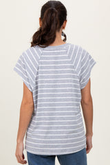 Heather Grey Stripe Ribbed Short Sleeve Tunic Top