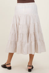 Ivory Striped Tiered Maxi Skirt